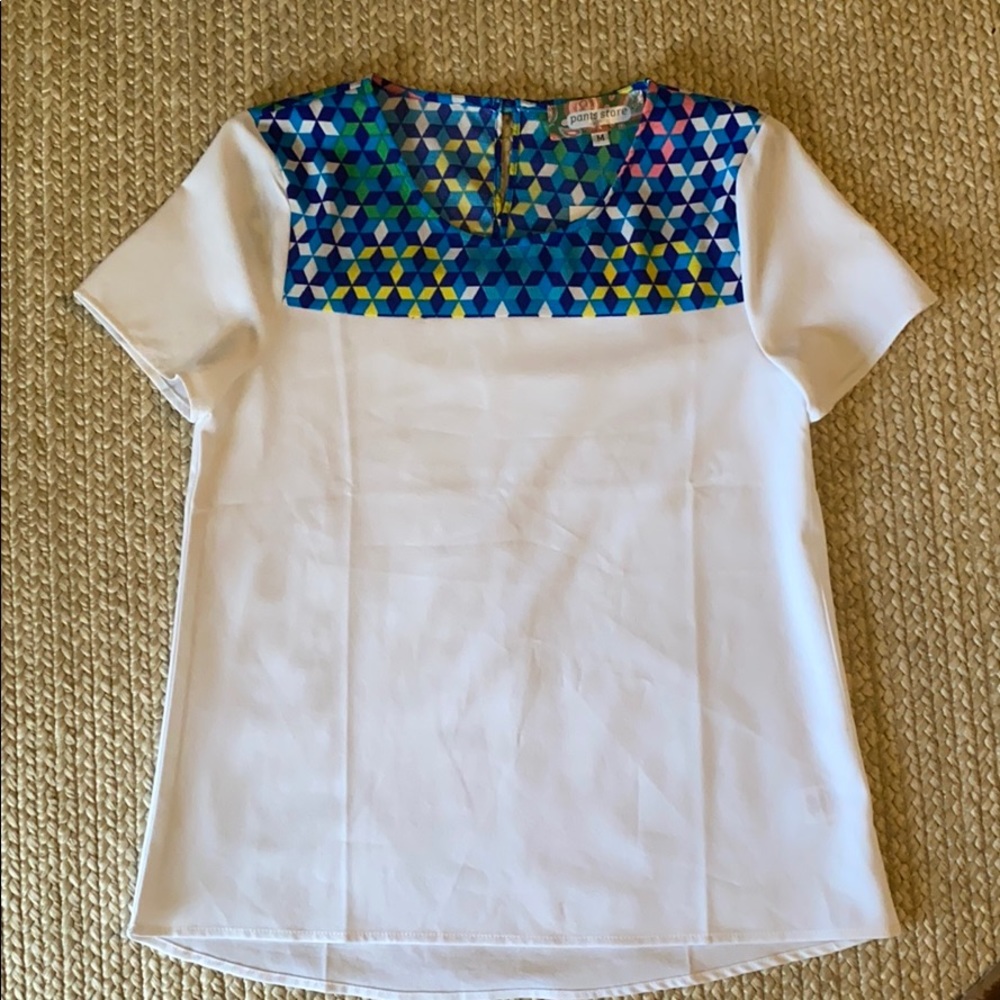 Geo Print white blouse, size M